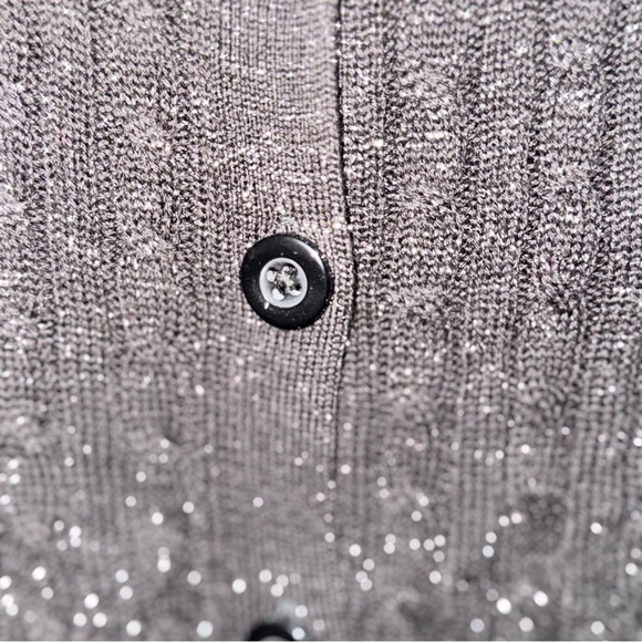 LAURA SCOTT Women's Large Black Metallic Sparkle Cardigan Sweater V-Neck Button - Picture 14 of 16